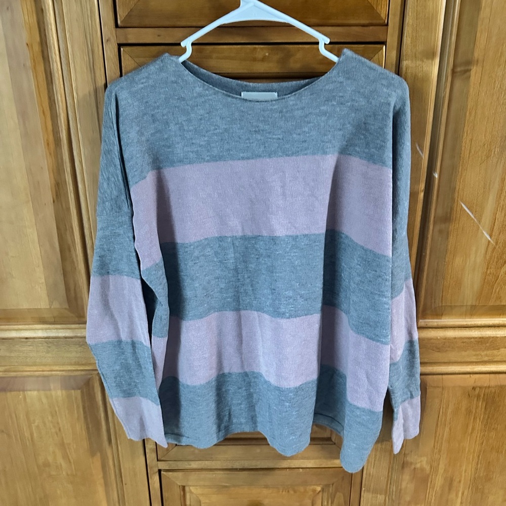 Gray and Pink Striped Sweater